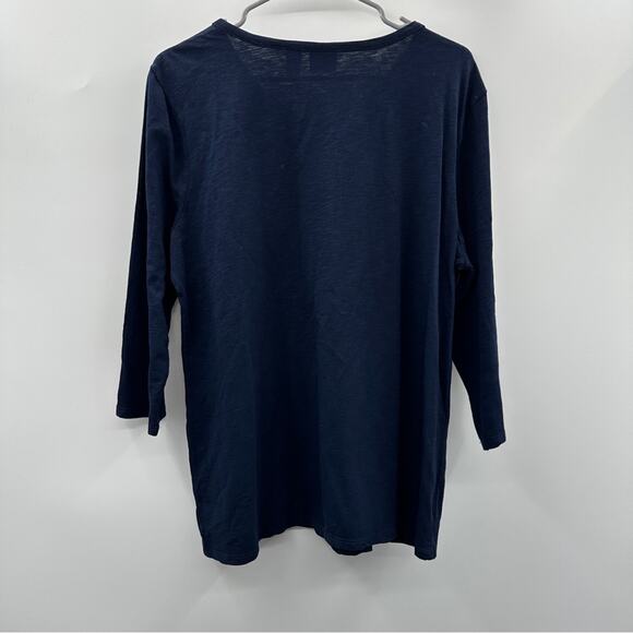 Chico's Navy Blue Red & White Lace Embroidered Sequin 3/4 Sleeve Top Size 2 (M) - Picture 4 of 10